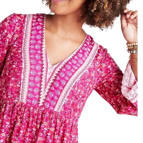 Anthropologie Maeve Isabel Embroidered Tunic Dress Pink Floral Size Small - Picture 3 of 13